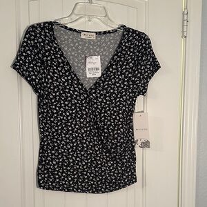 Black Floral Short Sleeve Top